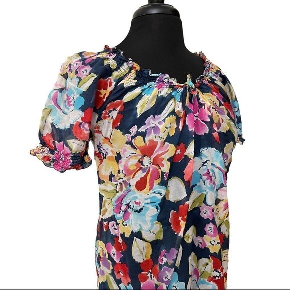 JOIE Floral Peasant Style Smocked Neck Silk Blouse Sz S - Picture 3 of 13